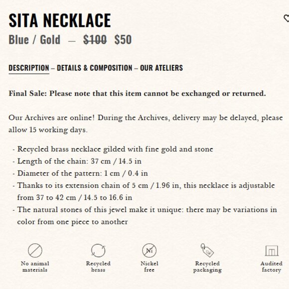 Jewelry Archives - Sezane Sita Necklace Blue / Gold - Picture 3 of 8
